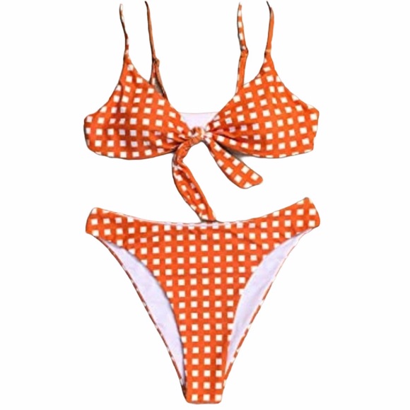 Other - Orange gingham tie knot bikini
